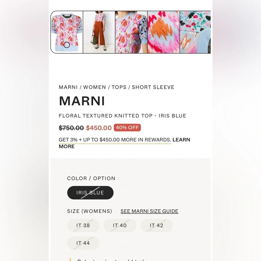 MARNI Floral textured Knitted Top Iris Blue Pristine Condition Size US 8 - Picture 9 of 13